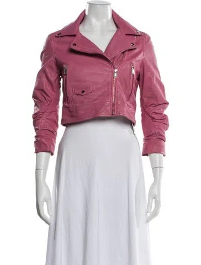 Pre-owned Lamarque Lamb Leather Biker Jacket In Pink