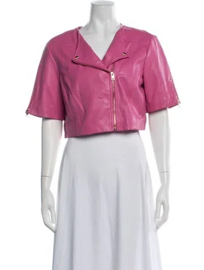 Pre-owned Lamarque Lamb Leather Biker Jacket In Pink
