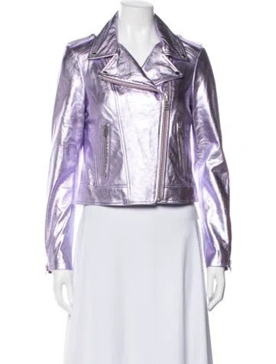 Pre-owned Lamarque Lamb Leather Biker Jacket In Purple