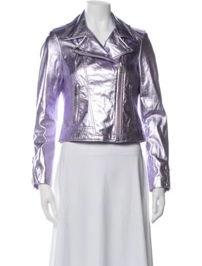 Pre-owned Lamarque Lamb Leather Biker Jacket In Purple