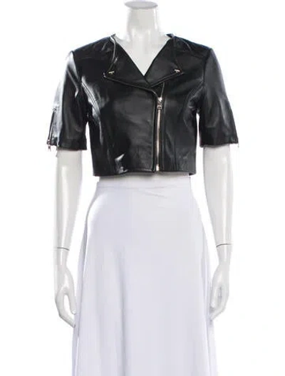 Pre-owned Lamarque Lamb Leather Biker Jacket W/ Tags In Black