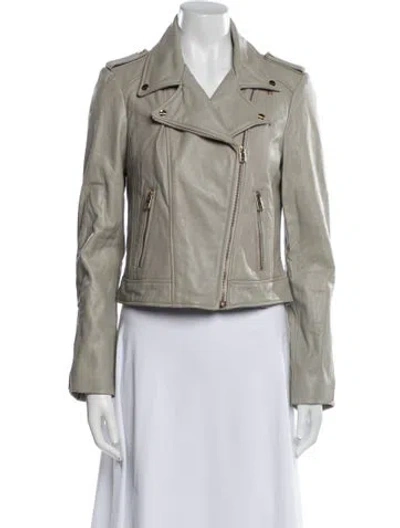 Pre-owned Lamarque Lamb Leather Biker Jacket W/ Tags In Gray