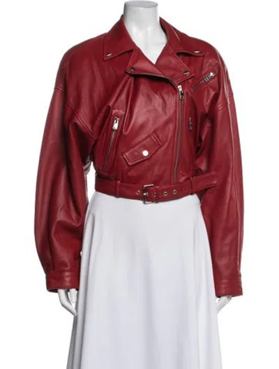 Pre-owned Lamarque Lamb Leather Biker Jacket W/ Tags In Red