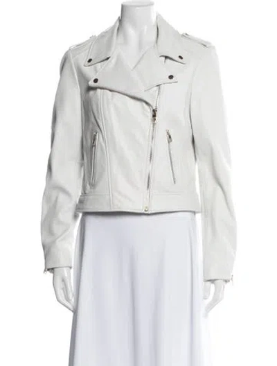 Pre-owned Lamarque Lamb Leather Biker Jacket In White