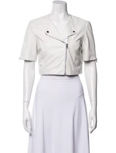 Pre-owned Lamarque Lamb Leather Biker Jacket In White