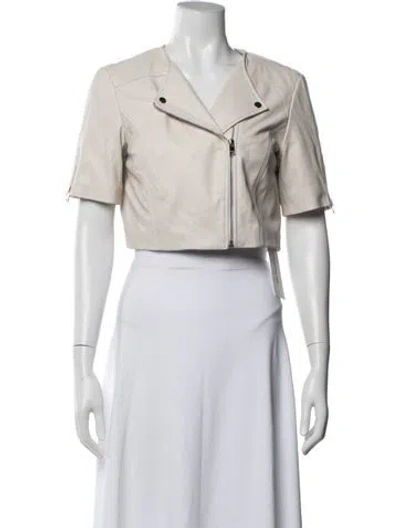 Pre-owned Lamarque Lamb Leather Biker Jacket In White