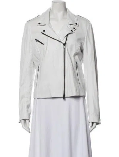 Pre-owned Lamarque Lamb Leather Biker Jacket In White