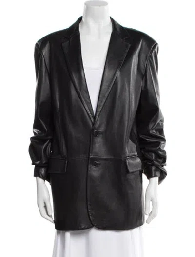 Pre-owned Lamarque Lamb Leather Blazer In Black