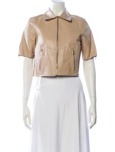 Pre-owned Lamarque Lamb Leather Bolero W/ Tags In Neutral