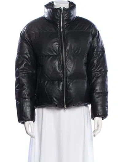 Pre-owned Lamarque Lamb Leather Bomber Jacket In Black