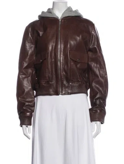 Pre-owned Lamarque Lamb Leather Bomber Jacket In Brown