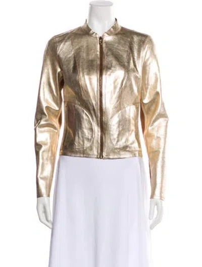 Pre-owned Lamarque Lamb Leather Bomber Jacket In Neutral