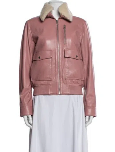 Pre-owned Lamarque Lamb Leather Bomber Jacket In Pink