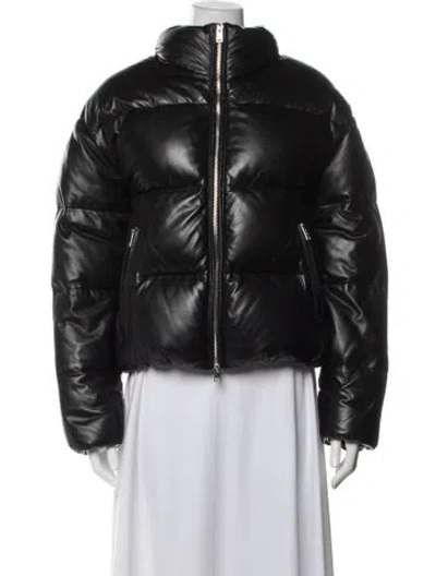 Pre-owned Lamarque Lamb Leather Down Jacket In Black