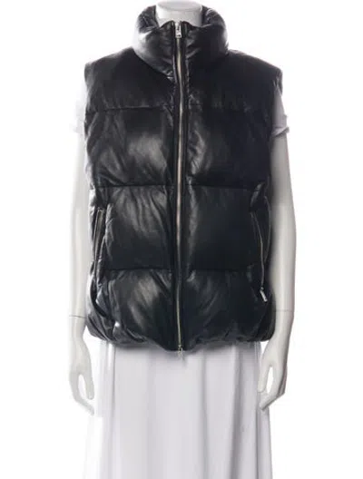 Pre-owned Lamarque Lamb Leather Down Jacket In Black
