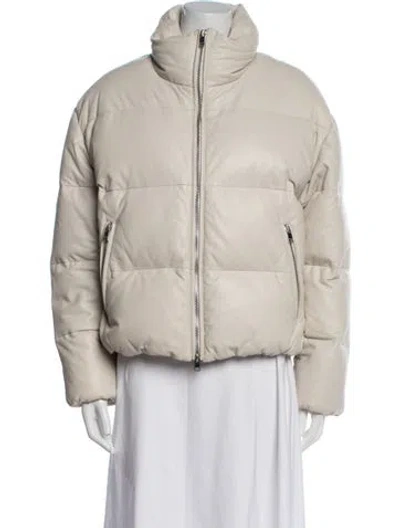 Pre-owned Lamarque Lamb Leather Down Jacket In Grey/neutrals