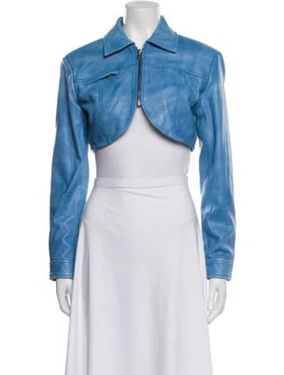 Pre-owned Lamarque Lamb Leather Jacket In Blue