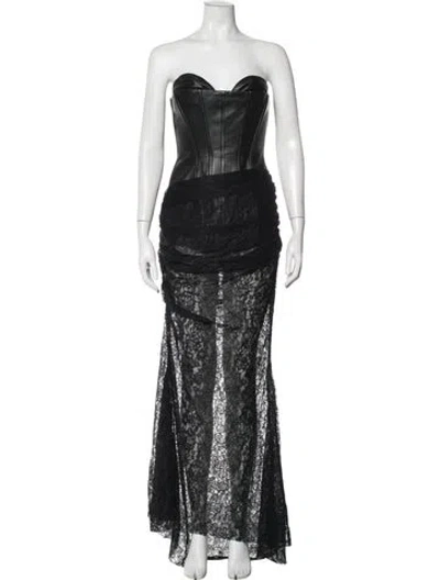 Pre-owned Lamarque Lamb Leather Long Dress In Black