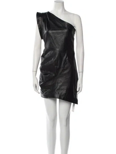 Pre-owned Lamarque Lamb Leather Mini Dress In Black