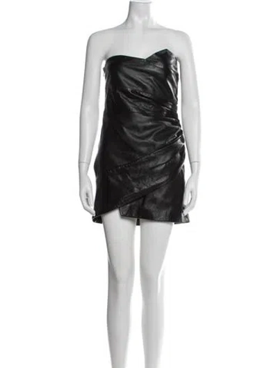 Pre-owned Lamarque Lamb Leather Mini Dress In Black