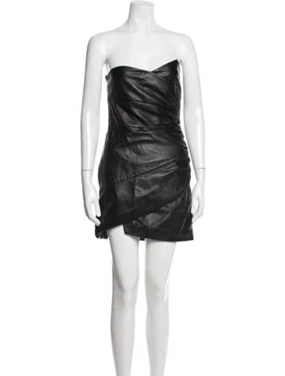 Pre-owned Lamarque Lamb Leather Mini Dress In Black