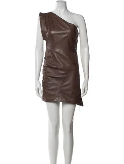 Pre-owned Lamarque Lamb Leather Mini Dress In Brown