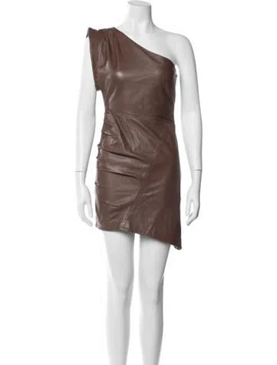 Pre-owned Lamarque Lamb Leather Mini Dress In Brown