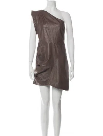 Pre-owned Lamarque Lamb Leather Mini Dress In Brown