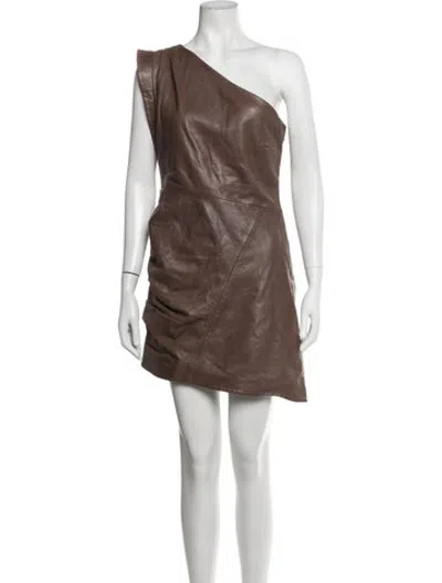 Pre-owned Lamarque Lamb Leather Mini Dress In Brown