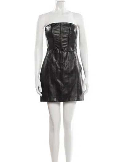Pre-owned Lamarque Lamb Leather Mini Dress In Gray