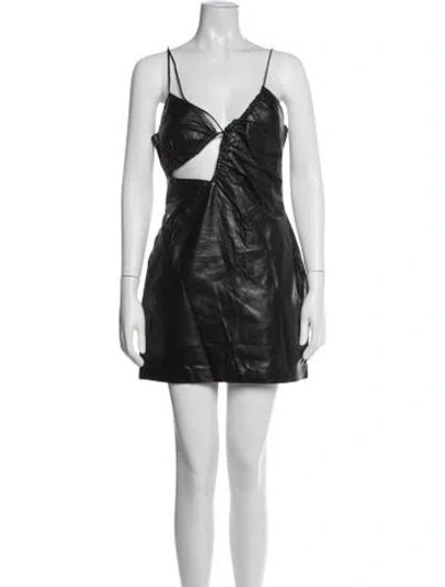 Pre-owned Lamarque Lamb Leather Mini Dress W/ Tags In Black
