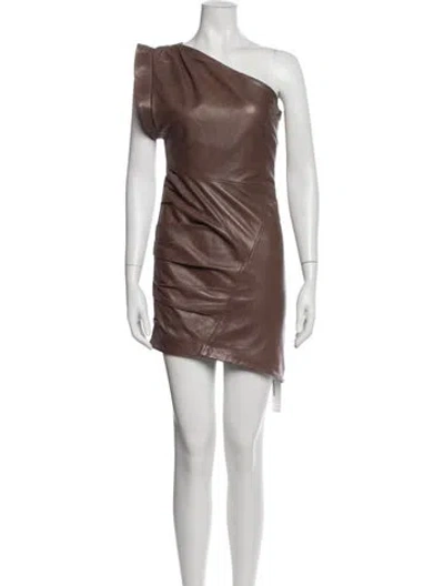 Pre-owned Lamarque Lamb Leather Mini Dress W/ Tags In Brown
