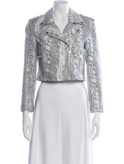 Pre-owned Lamarque Leather Animal Print Biker Jacket In White