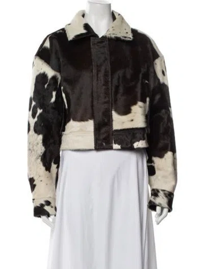 Pre-owned Lamarque Leather Animal Print Jacket W/ Tags In Black