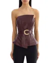 Lamarque Leather Belted Corset Top In Brown