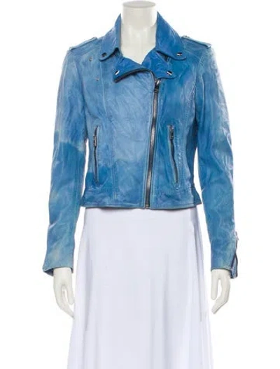 Pre-owned Lamarque Leather Biker Jacket In Blue