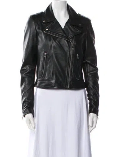 Pre-owned Lamarque Leather Biker Jacket In Blue