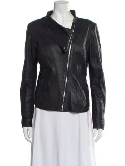 Pre-owned Lamarque Leather Biker Jacket In Blue