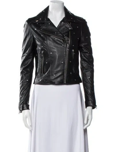 Pre-owned Lamarque Leather Biker Jacket In Blue