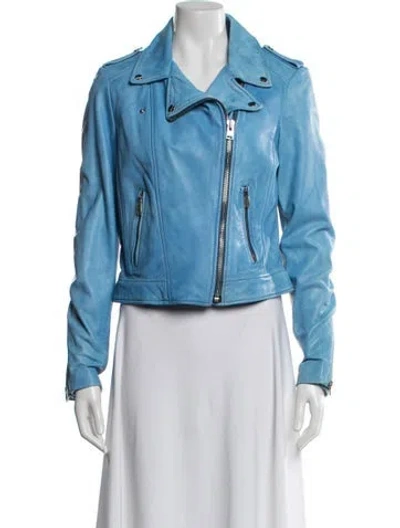 Pre-owned Lamarque Leather Biker Jacket In Blue