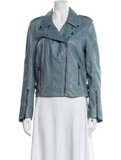Pre-owned Lamarque Leather Biker Jacket In Blue