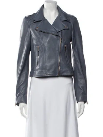 Pre-owned Lamarque Leather Biker Jacket In Blue