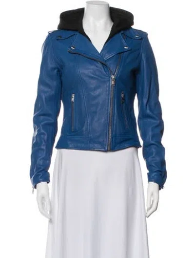 Pre-owned Lamarque Leather Biker Jacket In Blue