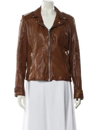 Pre-owned Lamarque Leather Biker Jacket In Brown