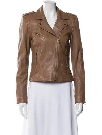 Pre-owned Lamarque Leather Biker Jacket In Brown