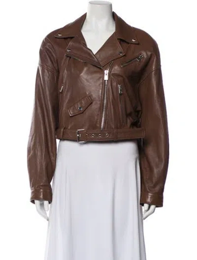 Pre-owned Lamarque Leather Biker Jacket In Brown