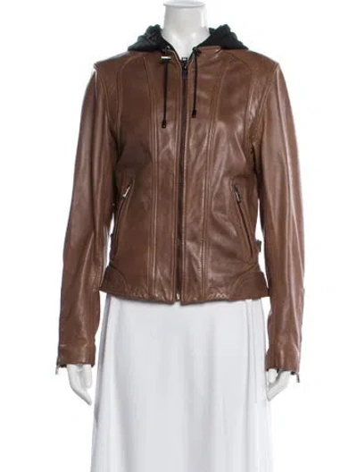 Pre-owned Lamarque Leather Biker Jacket In Brown