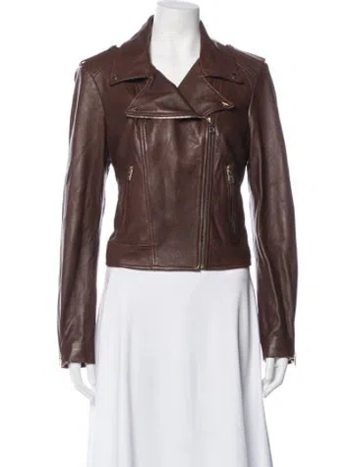 Pre-owned Lamarque Leather Biker Jacket In Brown