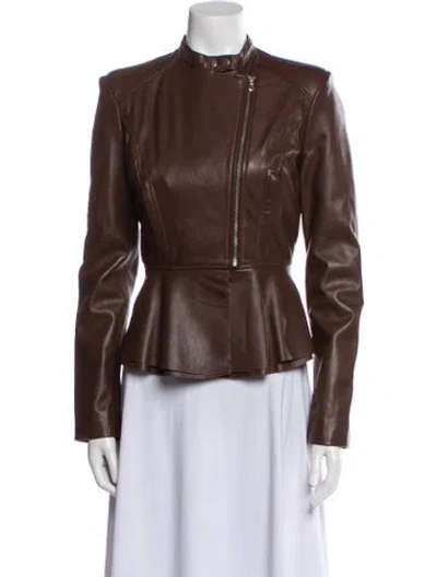 Pre-owned Lamarque Leather Biker Jacket In Brown