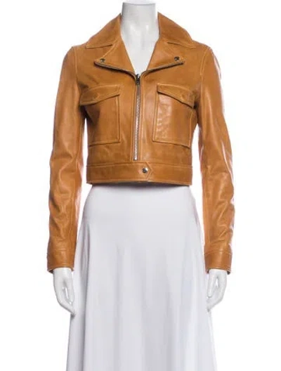 Pre-owned Lamarque Leather Biker Jacket In Brown/orange